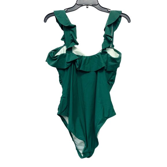 Cupshe Square Neck Ruffle Wide Straps Ruched One Piece Swimsuit Green Large - Picture 1 of 7